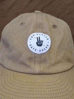 Embroidered Peace Sign Tan Baseball Cap - "For Better Days Ahead"
